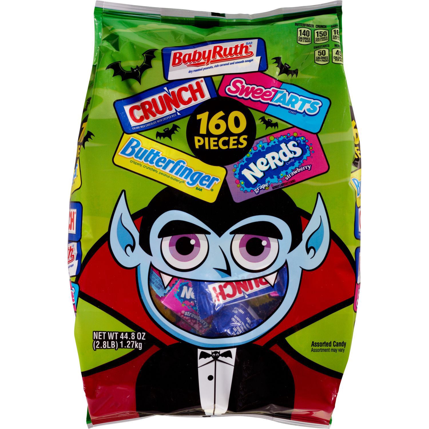 slide 1 of 1, Ferrero Butterfinger, Crunch, Baby Ruth, Nerds and Sweet Tarts, Assorted Halloween Candy, 160 count, 44.8 oz, 160 ct