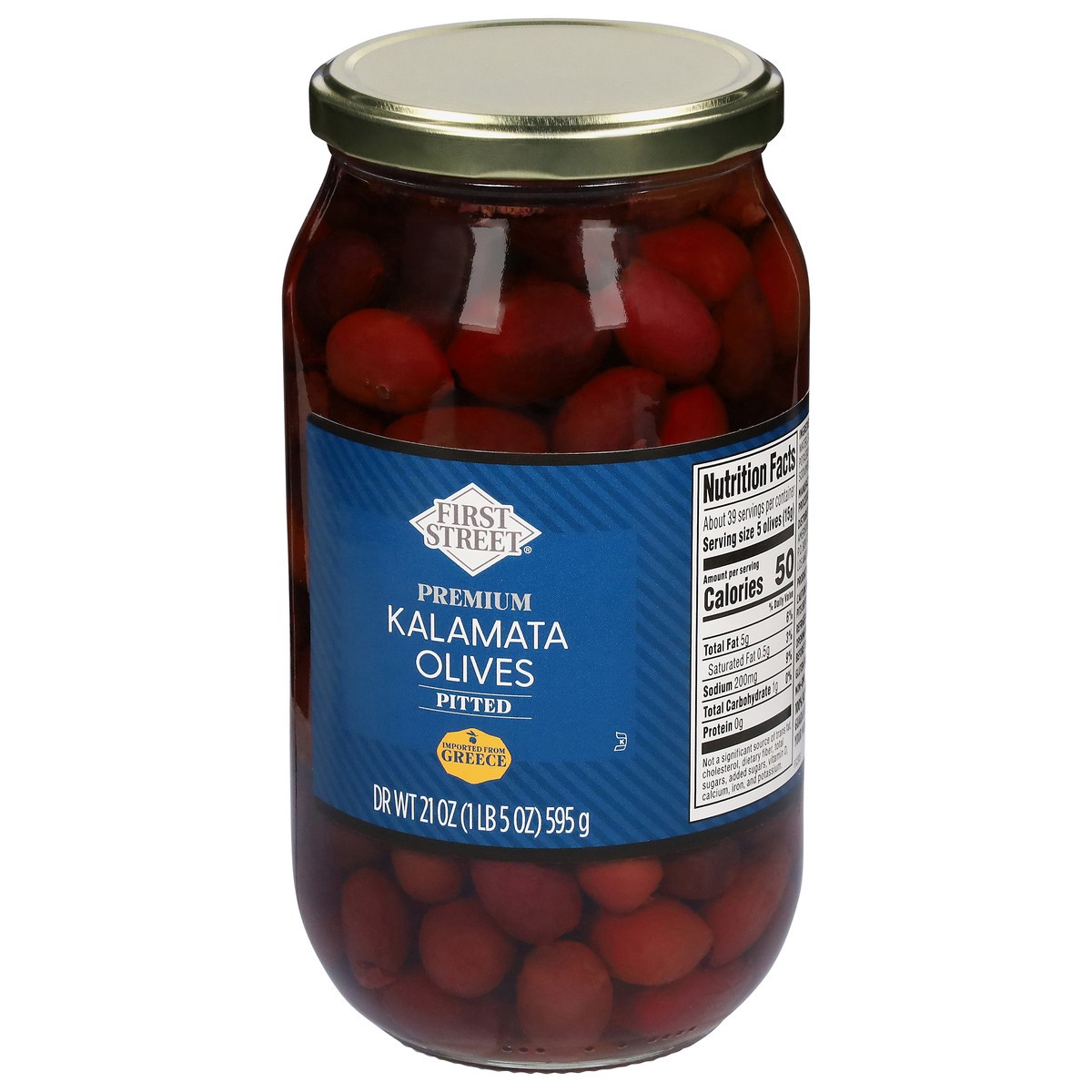 slide 5 of 13, First Street Fs Kalamata Olives, 21 oz