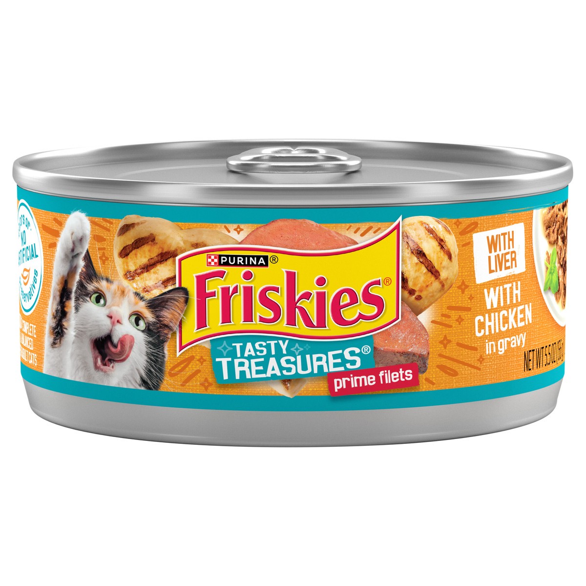 slide 1 of 7, Friskies Purina Friskies Gravy Wet Cat Food, Tasty Treasures With Chicken & Liver - 5.5 oz. Can, 5.5 oz