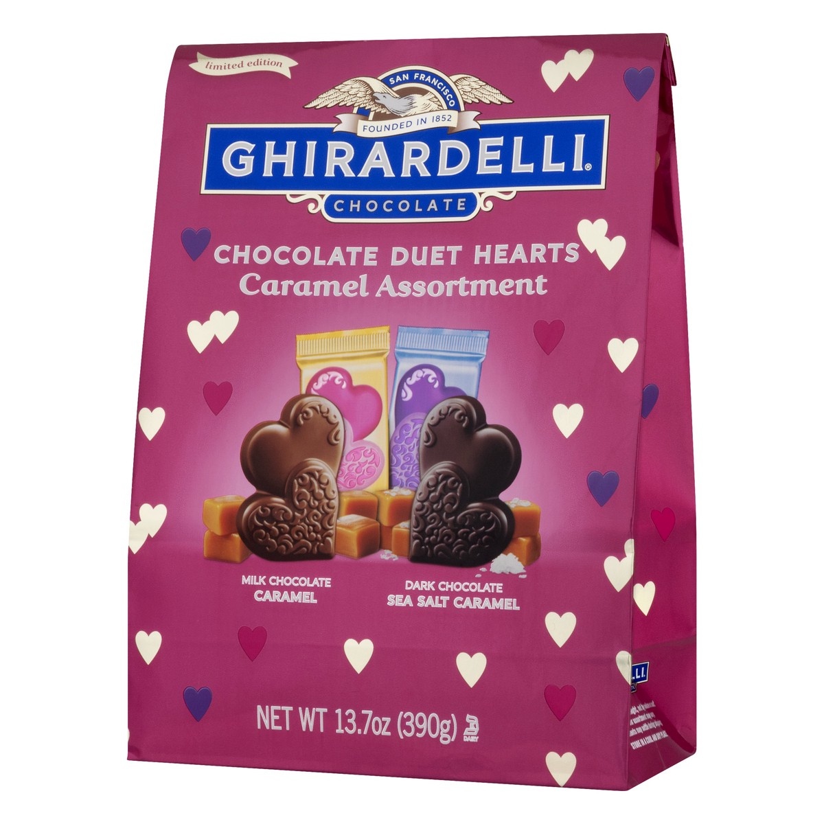 slide 1 of 11, Ghirardelli Limited Edition Duet Hearts Caramel Chocolate 13.7 oz, 13.7 oz