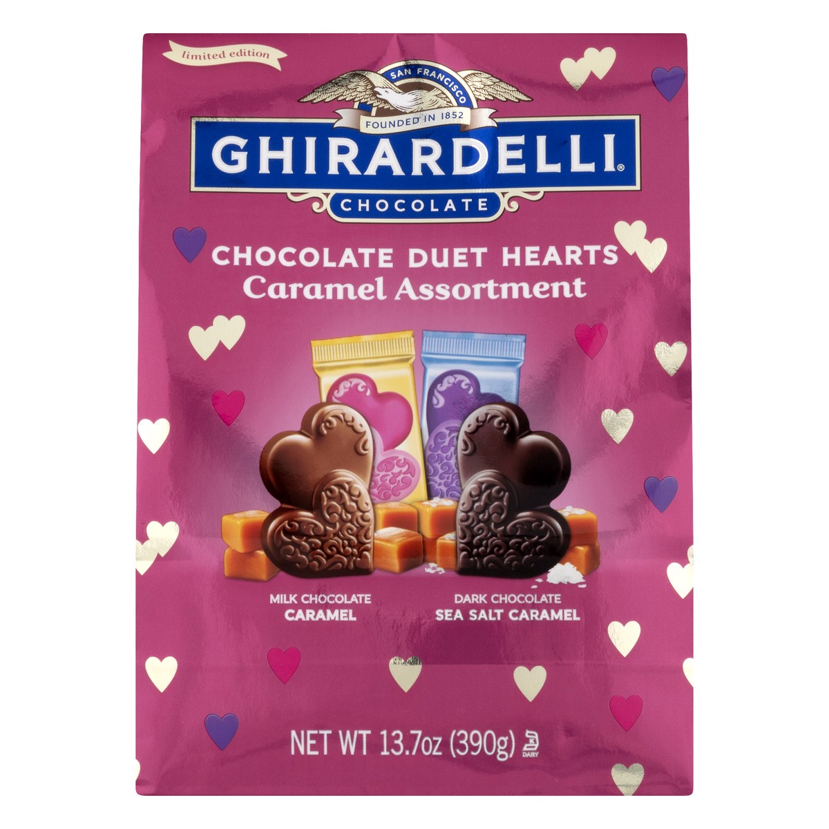 slide 5 of 11, Ghirardelli Limited Edition Duet Hearts Caramel Chocolate 13.7 oz, 13.7 oz