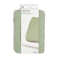 U Brands Large Nylon Puffer Zipping Laptop Sleeve Case, 10.5 in x 15 in, Matcha