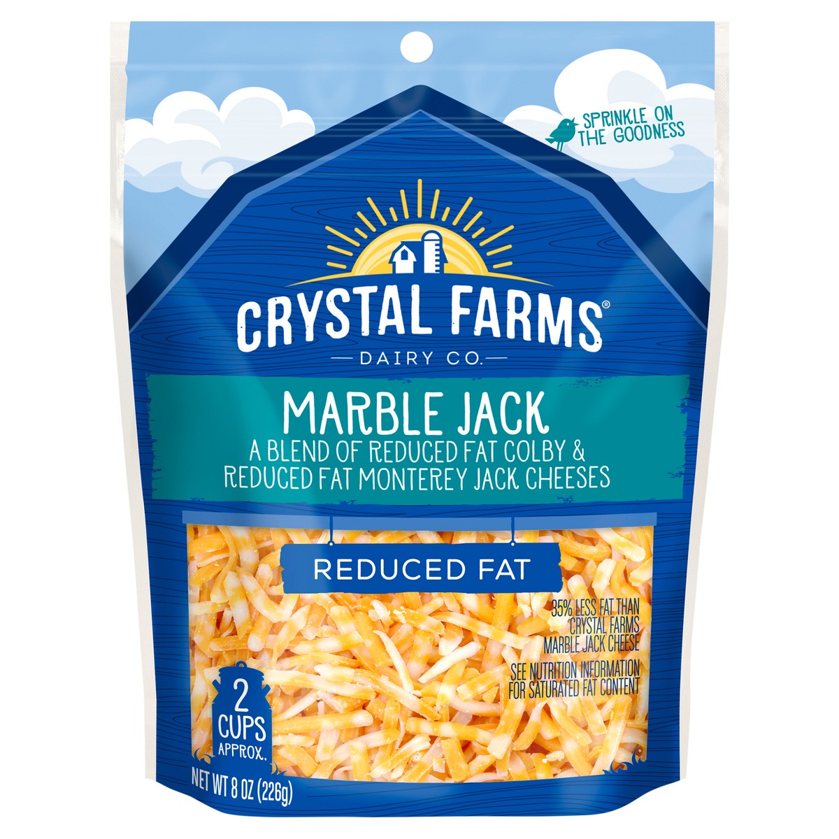 slide 1 of 1, Crystal Farms Reduced Fat Marble Jack Cheese Shredded, 8 oz