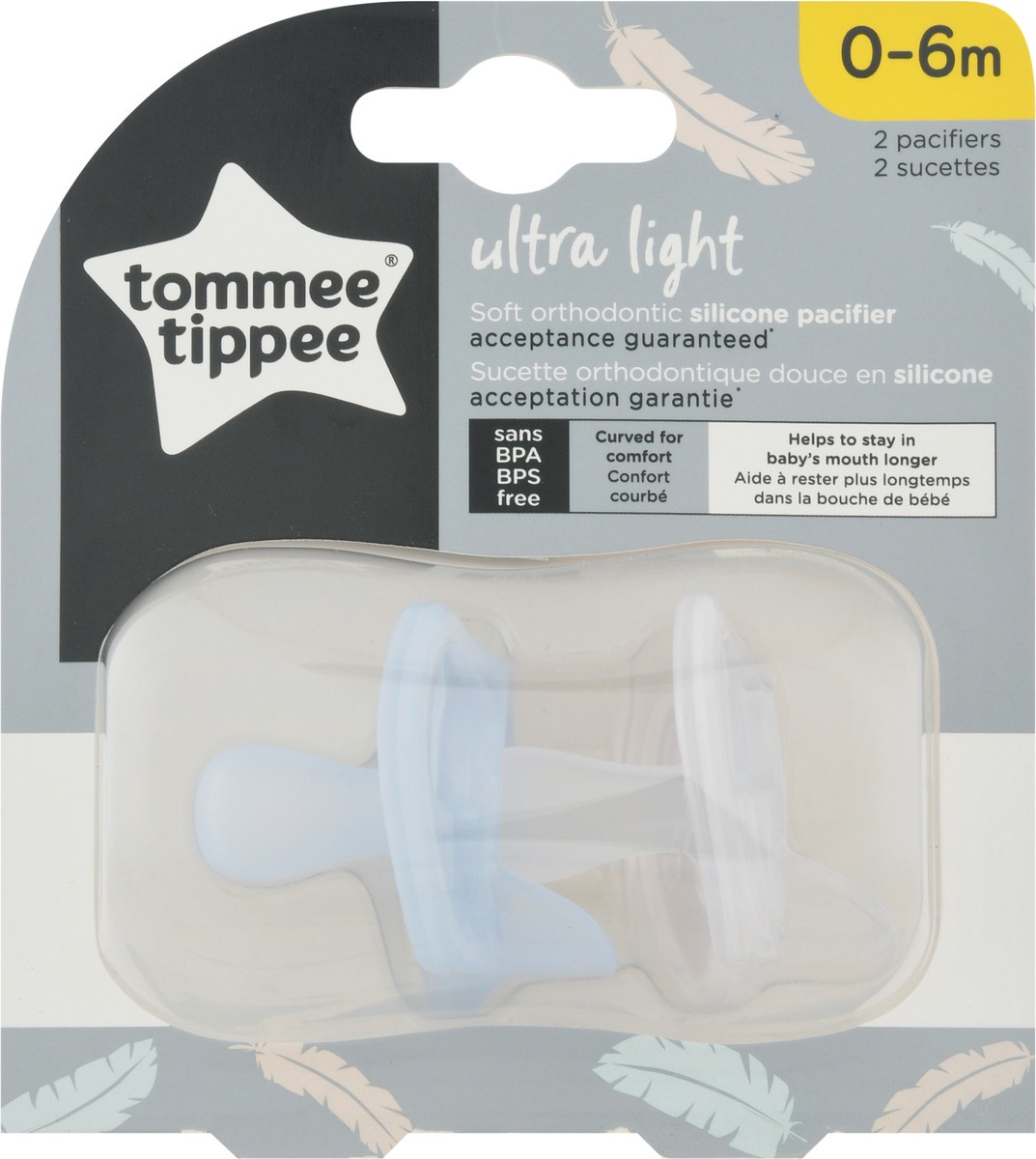 slide 7 of 9, Tommee Tippee 0-6M Ultra Light Silicone Pacifier 2 ea, 2 ct