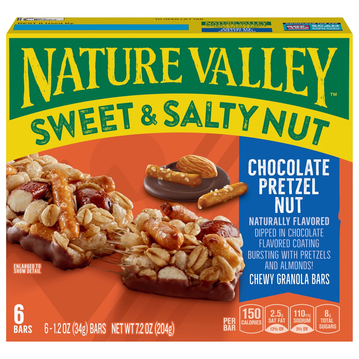slide 1 of 13, Nature Valley Granola Bars, Sweet and Salty Nut, Chocolate Pretzel, 6 ct, 6 ct; 1.2 oz