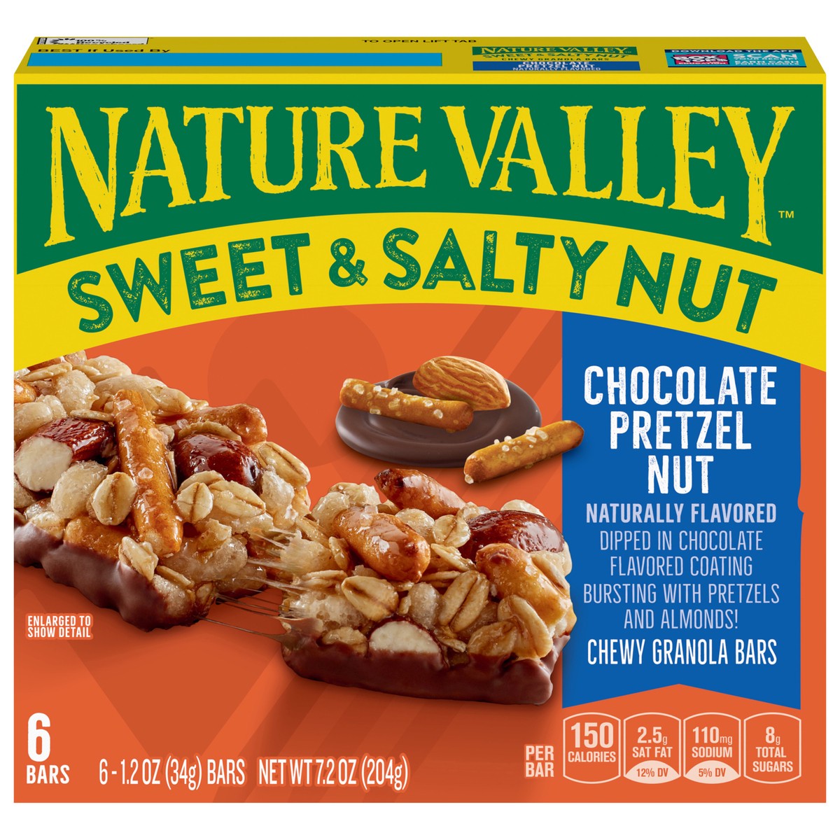 slide 1 of 13, Nature Valley Granola Bars, Sweet and Salty Nut, Chocolate Pretzel, 6 Bars, 7.4 OZ, 6 ct