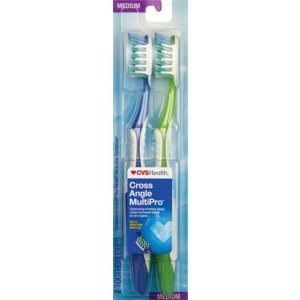 slide 1 of 1, CVS Health Cross Angle Multipro Toothbrushes, Medium, 2 Ct, 1 ct