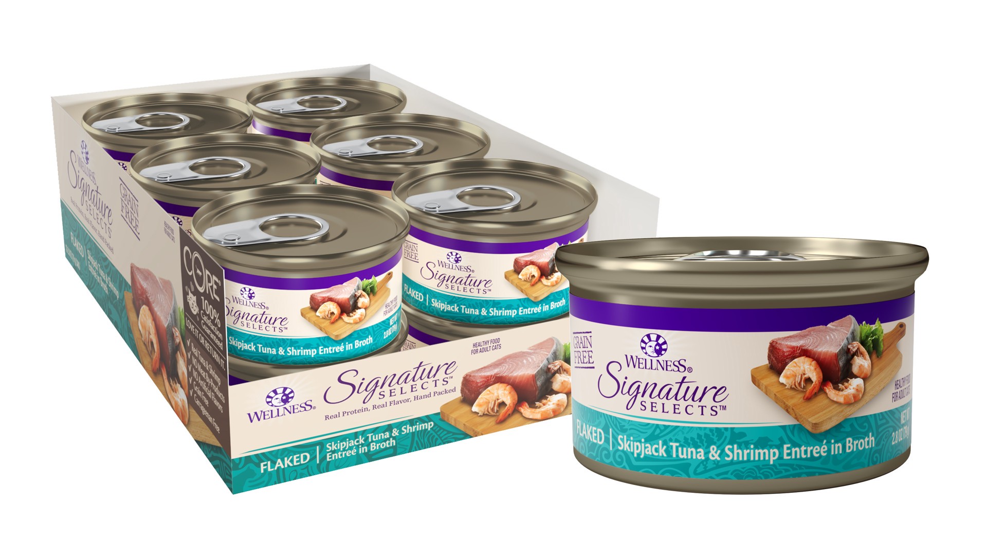 slide 1 of 8, Wellness Signature Selects Skipjack Tuna & Shrimp Entree Cat Food, 1 ct