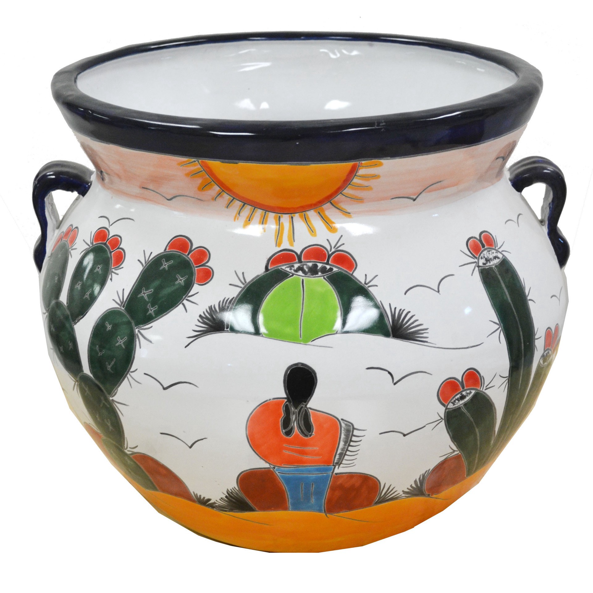 slide 1 of 1, Blue Orange Pottery Cactus Bean Pot Planter, 1 ct