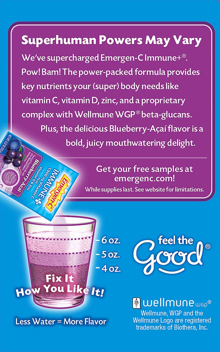 slide 10 of 10, Emergen-C Immune Plus 30 Pack 1000 mg Vitamin C + Vitamin D & Zinc Blueberry-Acai Drink Mix 30 ea, 30 ct