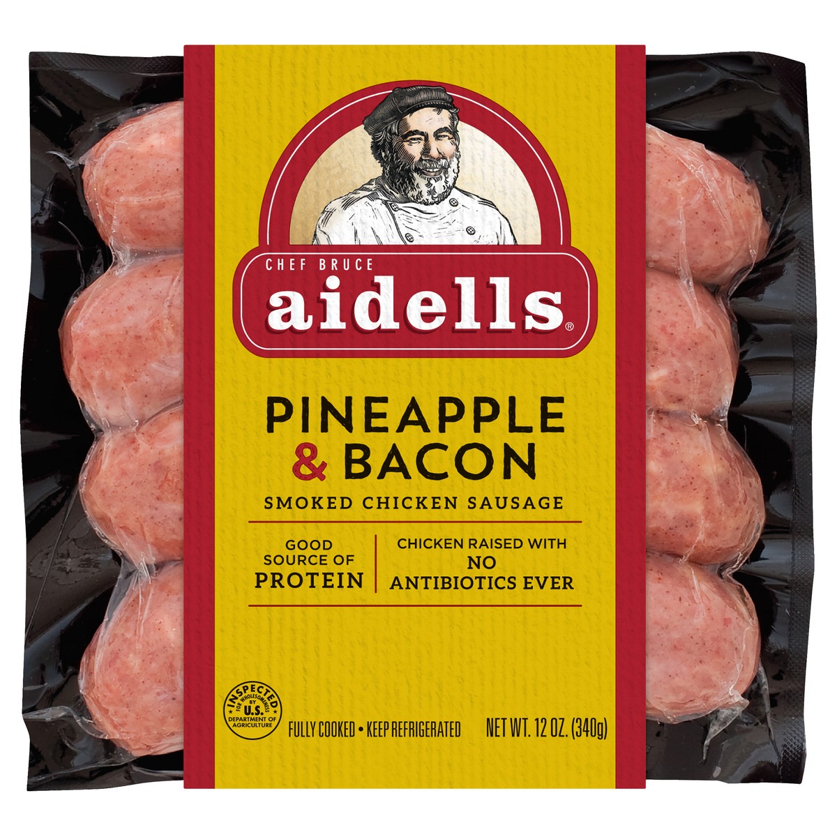 slide 2 of 7, Aidells Smoked Chicken Sausage, Pineapple & Bacon, 12 oz. (4 Fully Cooked Links), 340.19 g