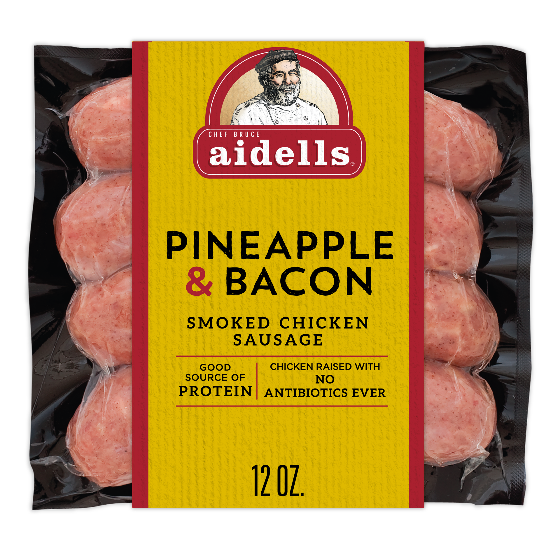 slide 1 of 7, Aidells Smoked Chicken Sausage, Pineapple & Bacon, 12 oz. (4 Fully Cooked Links), 340.19 g