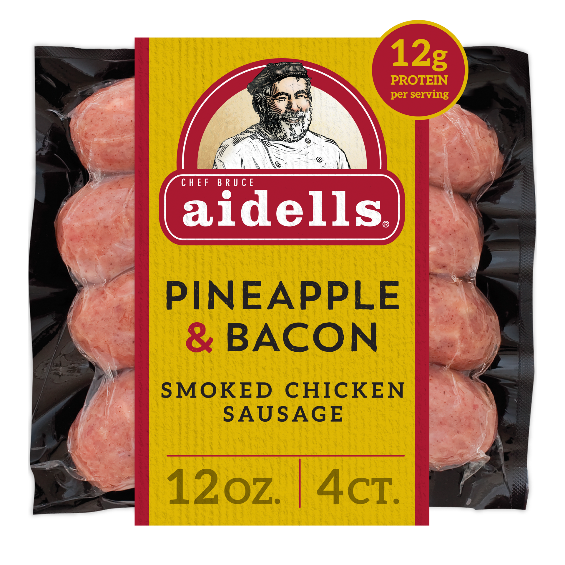 slide 1 of 7, Aidells Smoked Chicken Sausage, Pineapple & Bacon, 12 oz. (4 Fully Cooked Links), 12 oz