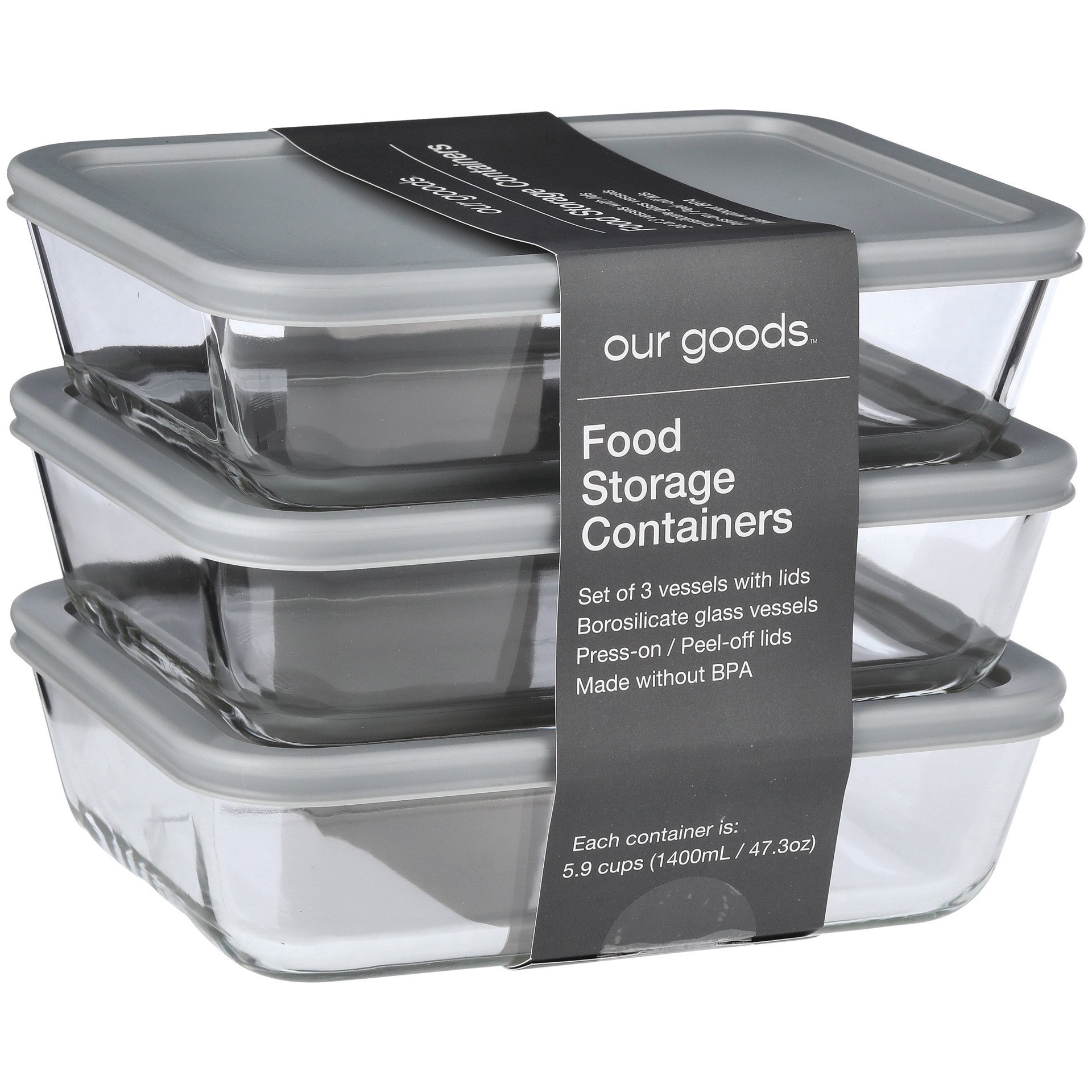 slide 1 of 1, our goods Rectangle Borosilicate Glass Food Storage Container, 6 ct
