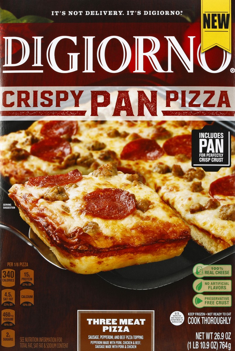 slide 2 of 5, DiGiorno Crispy Three Meat Pan Pizza, 26.9 oz