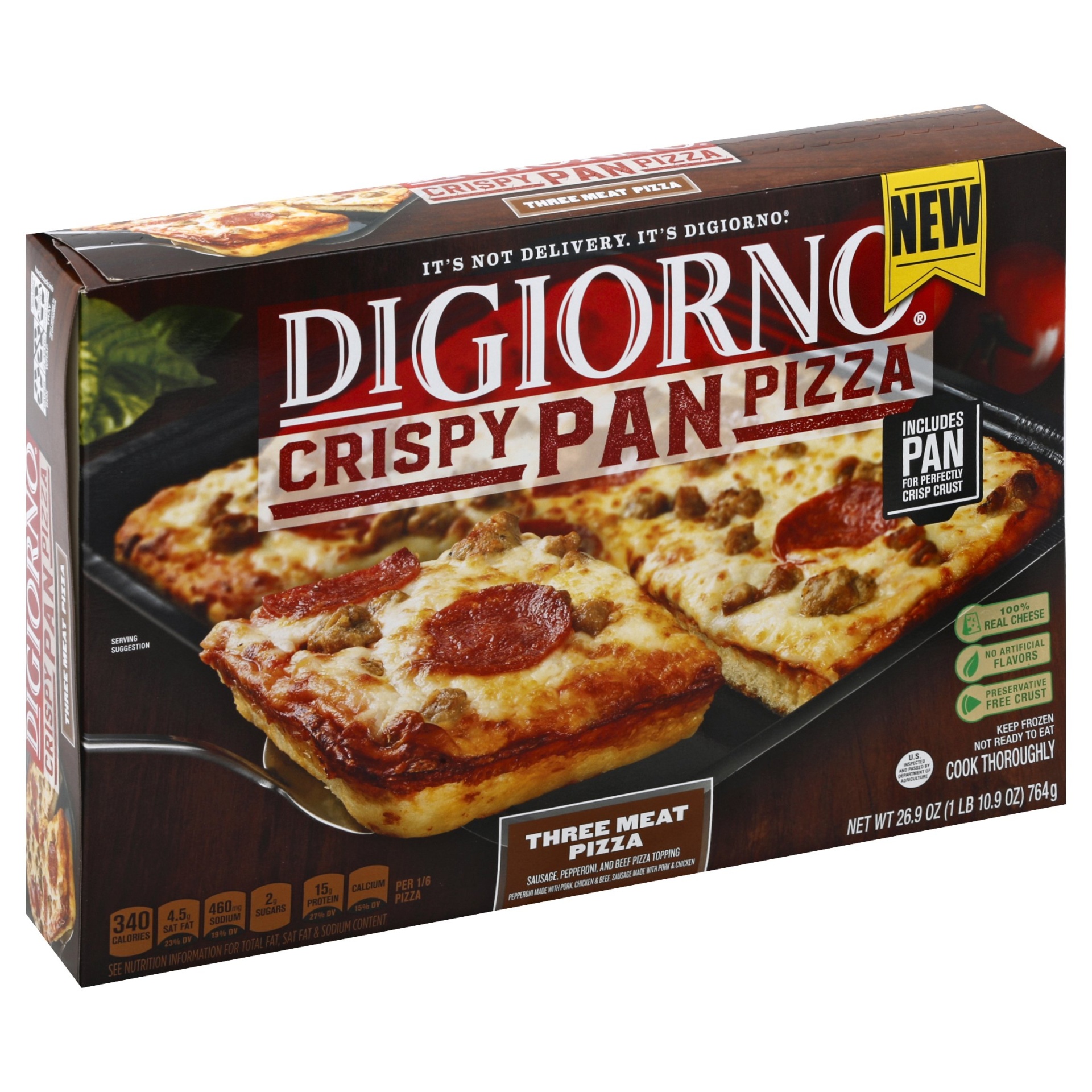 slide 1 of 5, DiGiorno Crispy Three Meat Pan Pizza, 26.9 oz