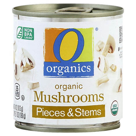 slide 1 of 1, O Organics Mushrooms Pieces & Stems, 4 oz