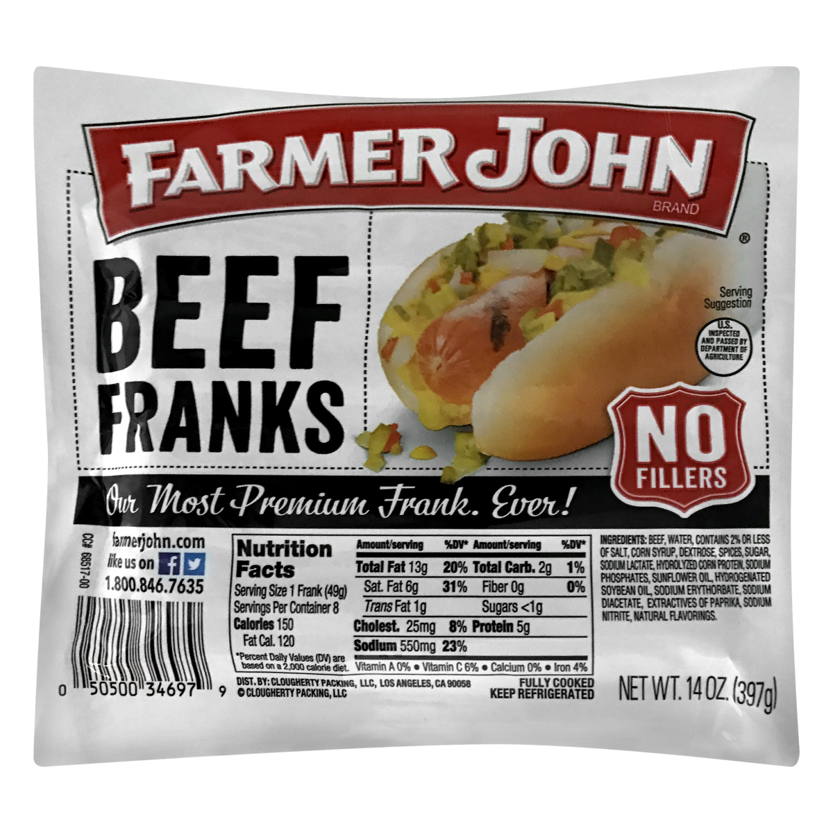 slide 1 of 6, Farmer John Beef Franks, 14 oz