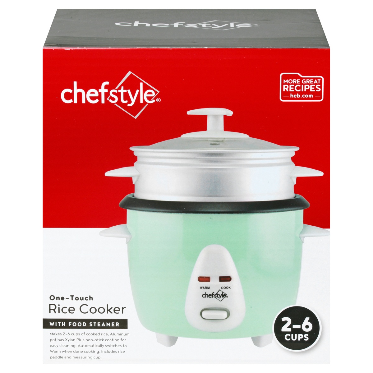 slide 1 of 1, chefstyle Rice Cooker Mint With Streamer, 3 cups