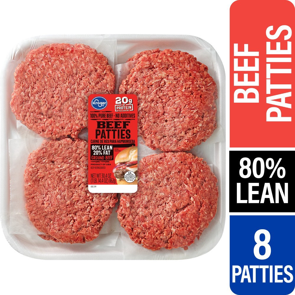 slide 1 of 1, Kroger 80/20 Beef Patty, 8 ct