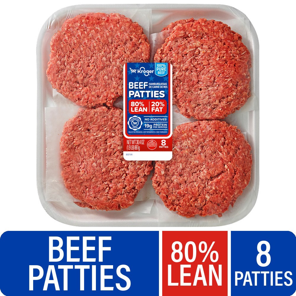 slide 1 of 5, Kroger 80/20 Beef Patty, 8 ct