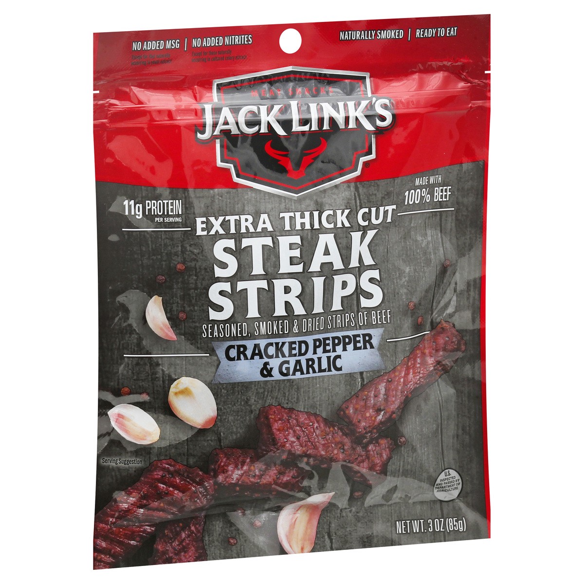 slide 2 of 9, Jack Link's 3Oz Jack Link's Cracked Pepper And Garlic Beef Steak Cuts 1/1Ct, 3 oz