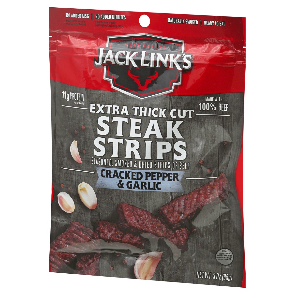 slide 3 of 9, Jack Link's 3Oz Jack Link's Cracked Pepper And Garlic Beef Steak Cuts 1/1Ct, 3 oz