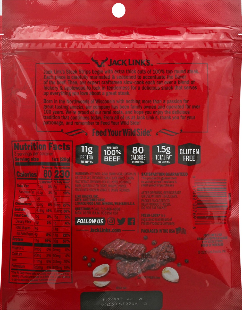 slide 5 of 9, Jack Link's 3Oz Jack Link's Cracked Pepper And Garlic Beef Steak Cuts 1/1Ct, 3 oz