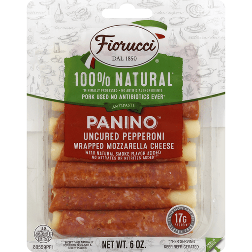 Fiorucci 100 Natural Uncured Pepperoni Panino Wrapped Mozzarella Cheese ...