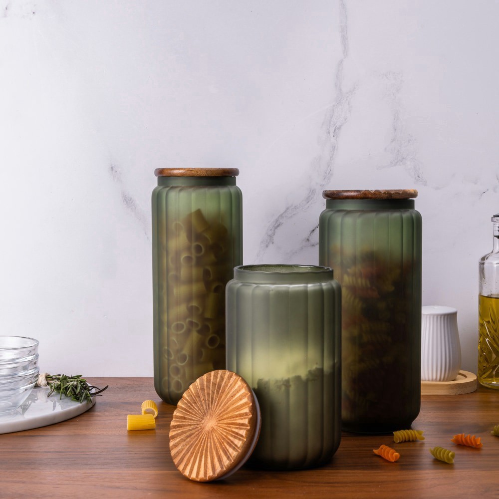 slide 2 of 3, Sds Hd Frosted Glass Canister - Green, 40.5 oz