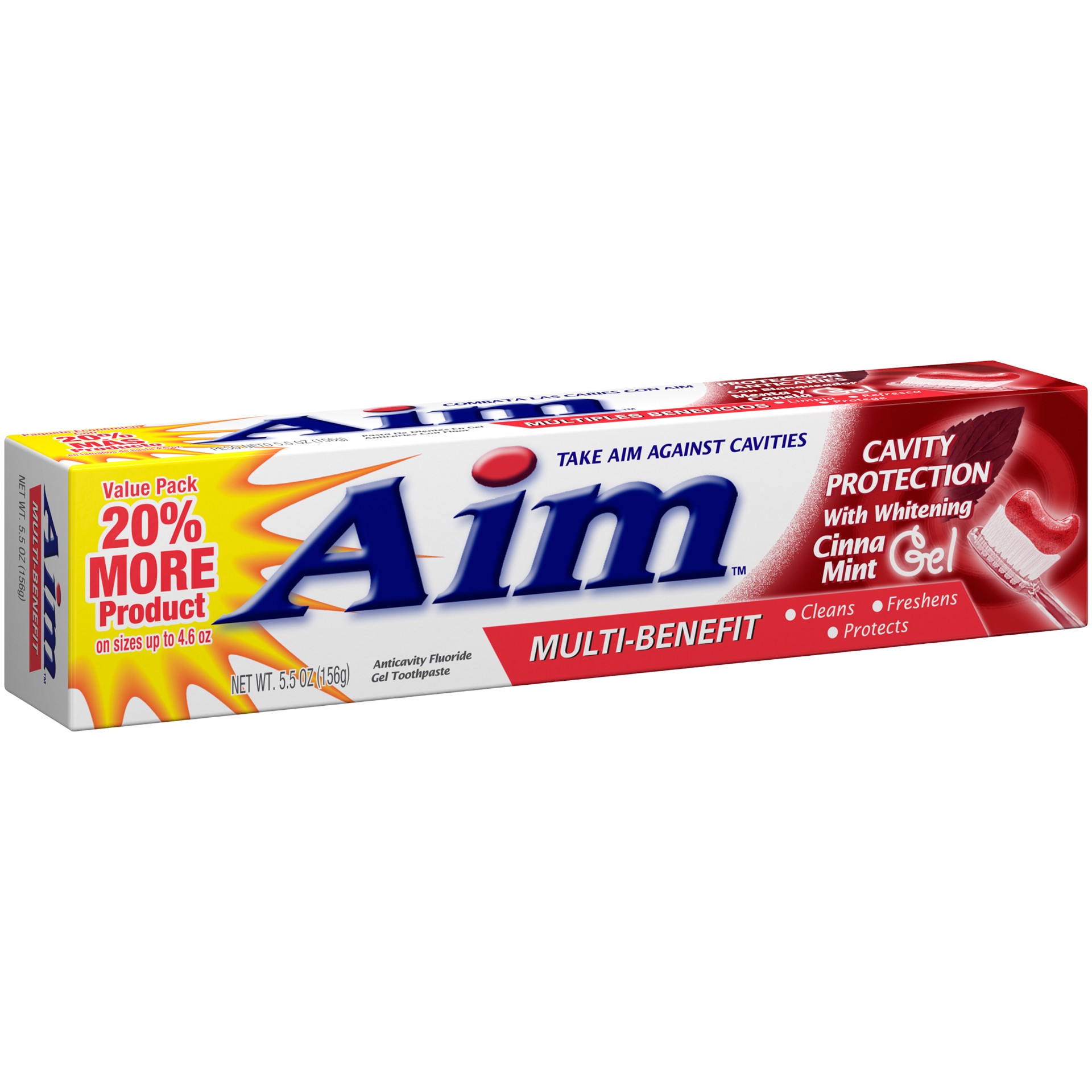slide 2 of 4, Aim Cavity Protection Fluoride Gel Toothpaste with Whitening, 5.5 OZ, 5.5 oz