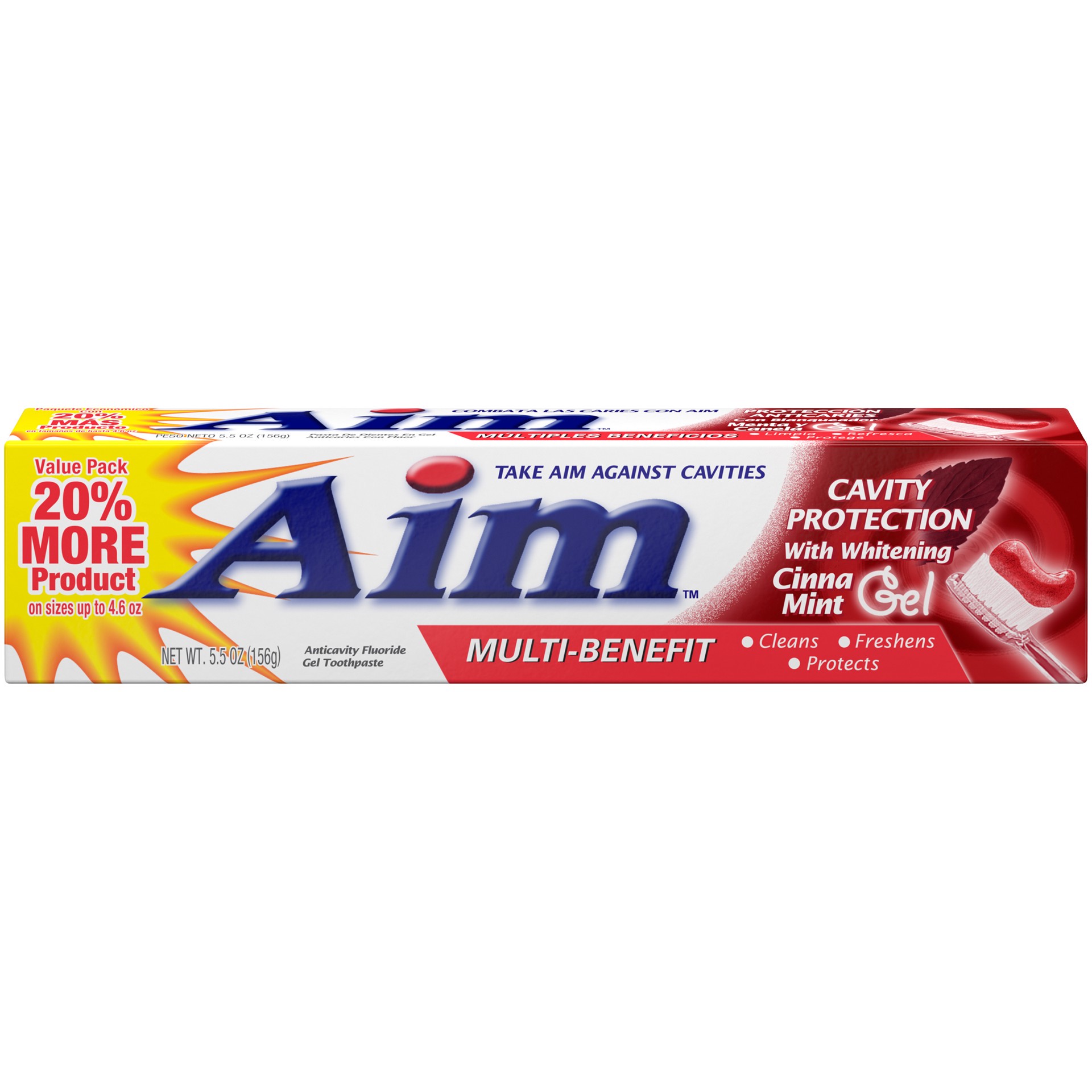 slide 1 of 4, Aim Cavity Protection Fluoride Gel Toothpaste with Whitening, 5.5 OZ, 5.5 oz