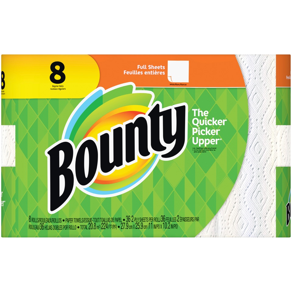 slide 1 of 1, Bounty White 8 Regular Roll Paper Towel, 70.5 sq ft