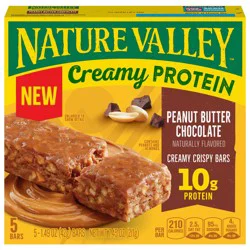 Nature Valley Creamy Protein Bars, Peanut Butter Chocolate, 10g Protein Snacks, 5 Bars, 7.45 oz