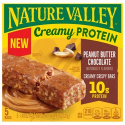 Nature Valley Creamy Protein Bars, Peanut Butter Chocolate, 10g Protein Snacks, 5 Bars, 7.45 oz