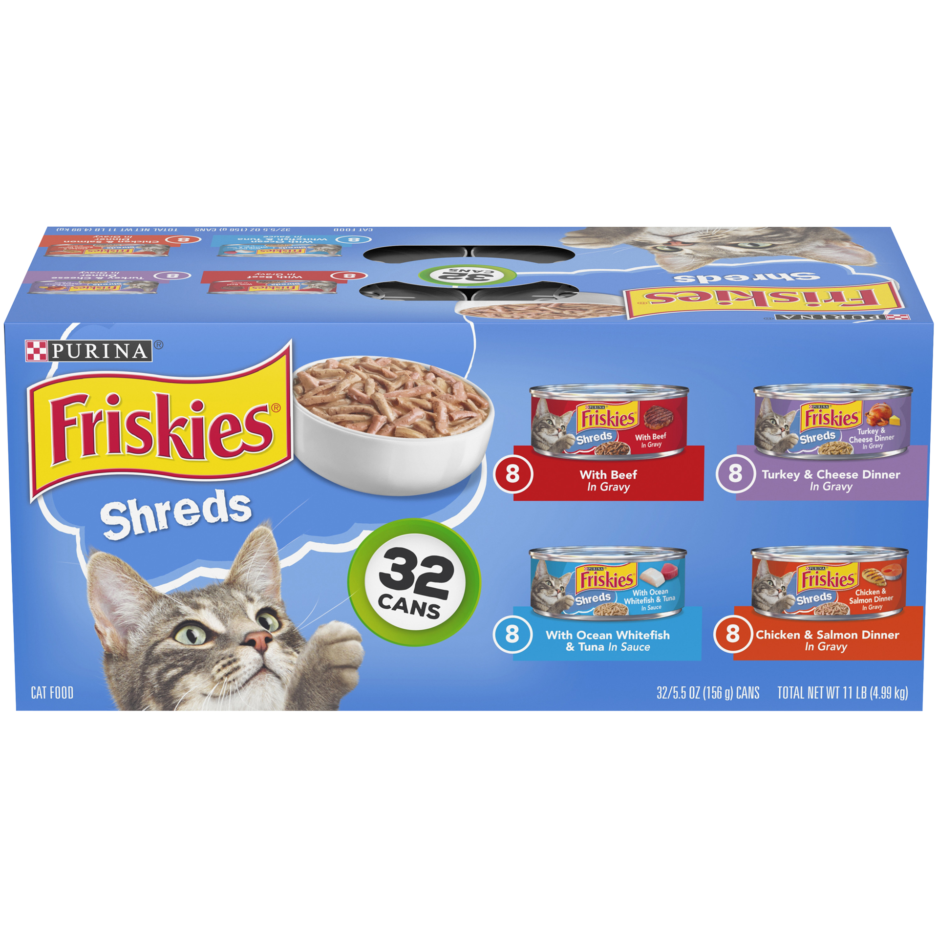 slide 1 of 8, Friskies Savory Shreds Cat Food Variety Pack, 32 ct; 5.5 oz