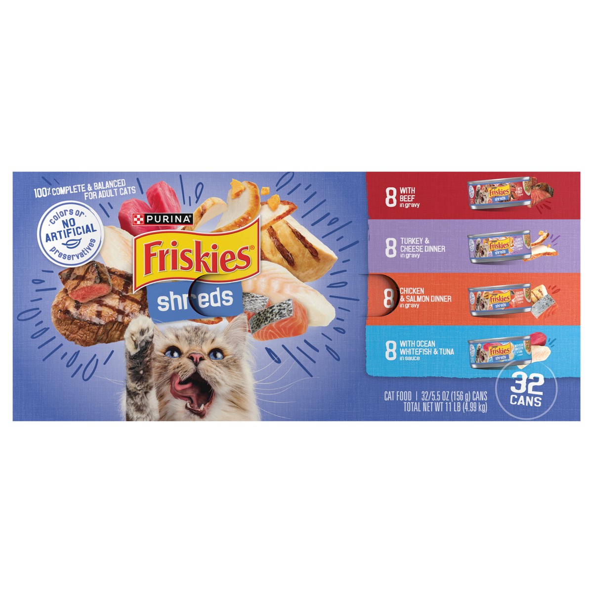 slide 1 of 8, Friskies Purina Friskies Gravy Wet Cat Food Variety Pack, Savory Shreds - (32) 5.5 oz. Cans, 32 ct