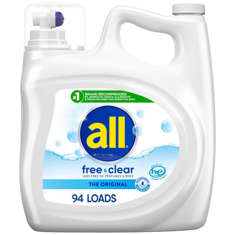 slide 1 of 3, All Liquid Laundry Detergent Free Clear for Sensitive Skin, 141 Ounce, 94 Loads, 141 fl oz