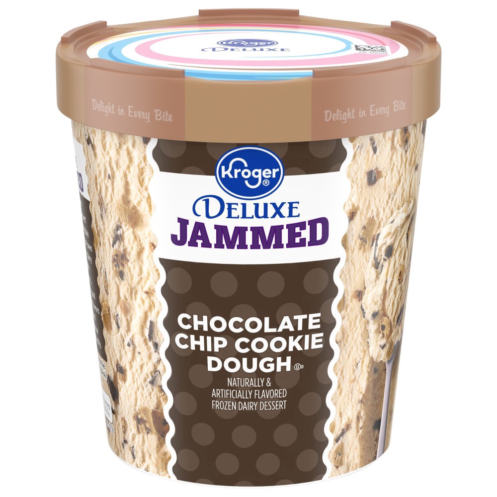 slide 1 of 4, Kroger Deluxe Jammed Chocolate Chip Cookie Dough Ice Cream, 16 fl oz