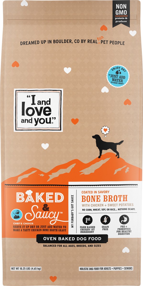 slide 1 of 9, I and Love and You Baked & Saucy Oven Baked Bone Broth with Chicken + Sweet Potatoes Dog Food 10.25 lb, 10.25 lb