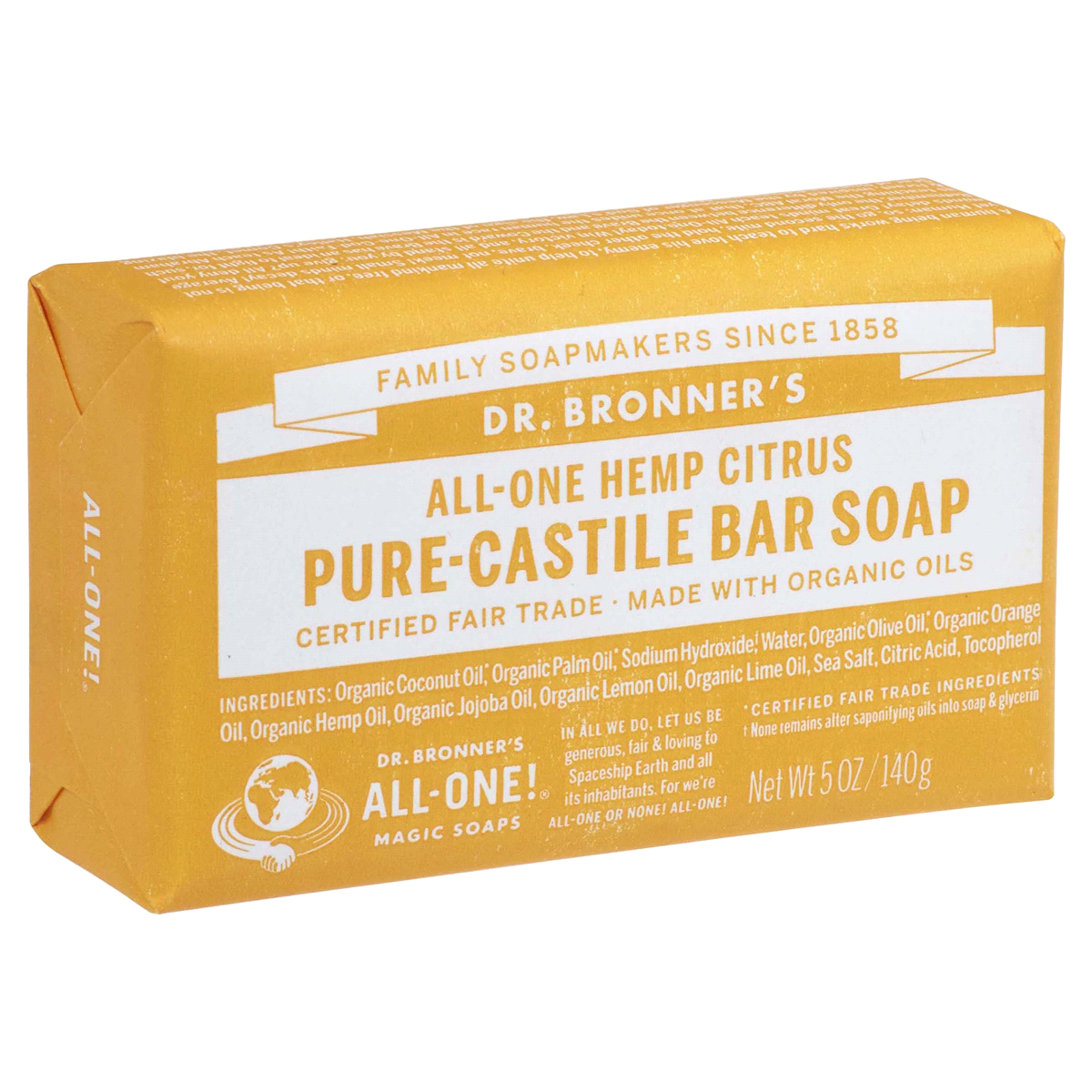 slide 16 of 17, Dr. Bronner's All-One Hemp Citrus Pure-Castile Bar Soap 5 oz, 5 oz