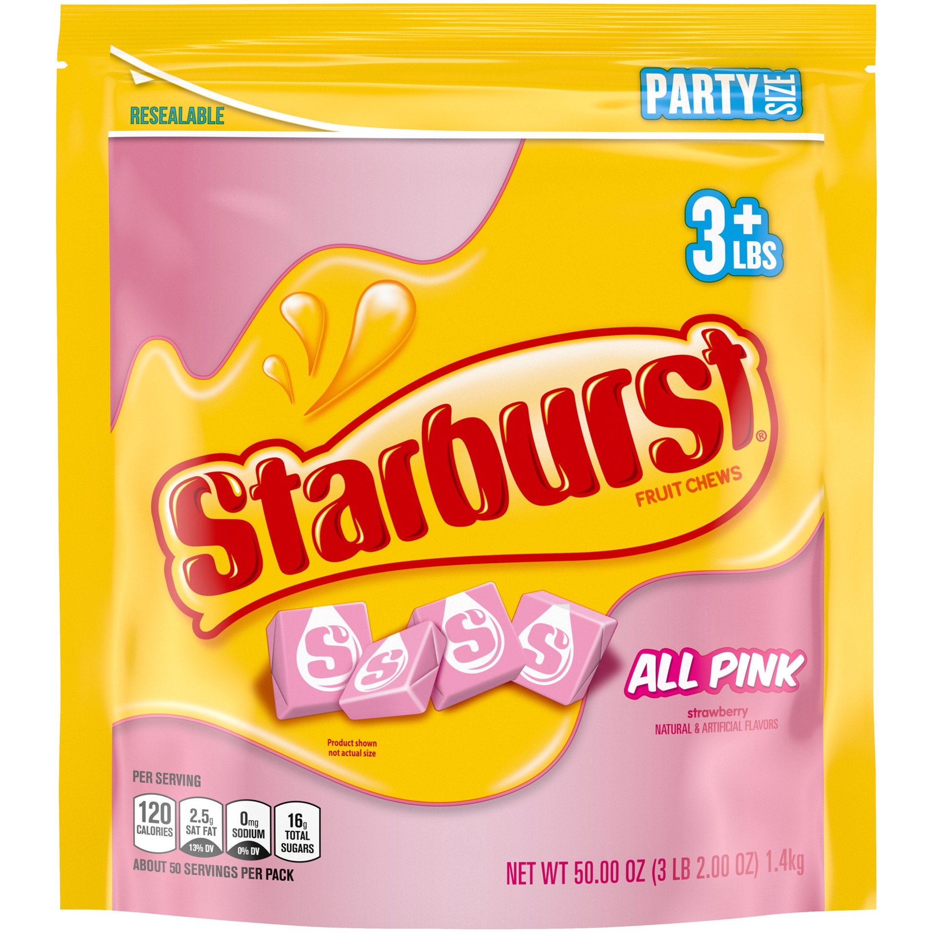 slide 1 of 29, STARBURST All Pink Fruit Chews Chewy Candy, Party Size, 50 oz Bag, 50 oz