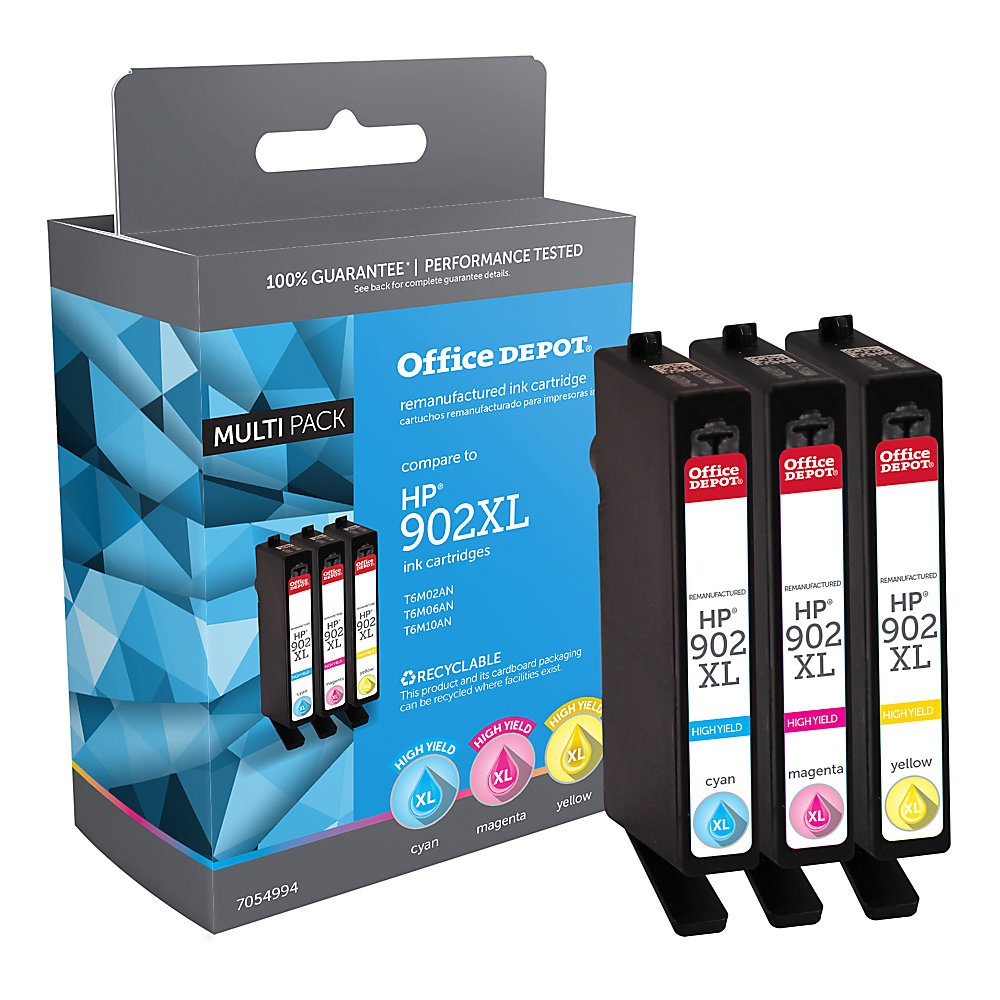 slide 1 of 1, Office Depot Brand Od902Xlcmyn Remanufactured Cartridges For Hp 902Xl Cyan, Magenta & Yellow Inkjet, 1 ct