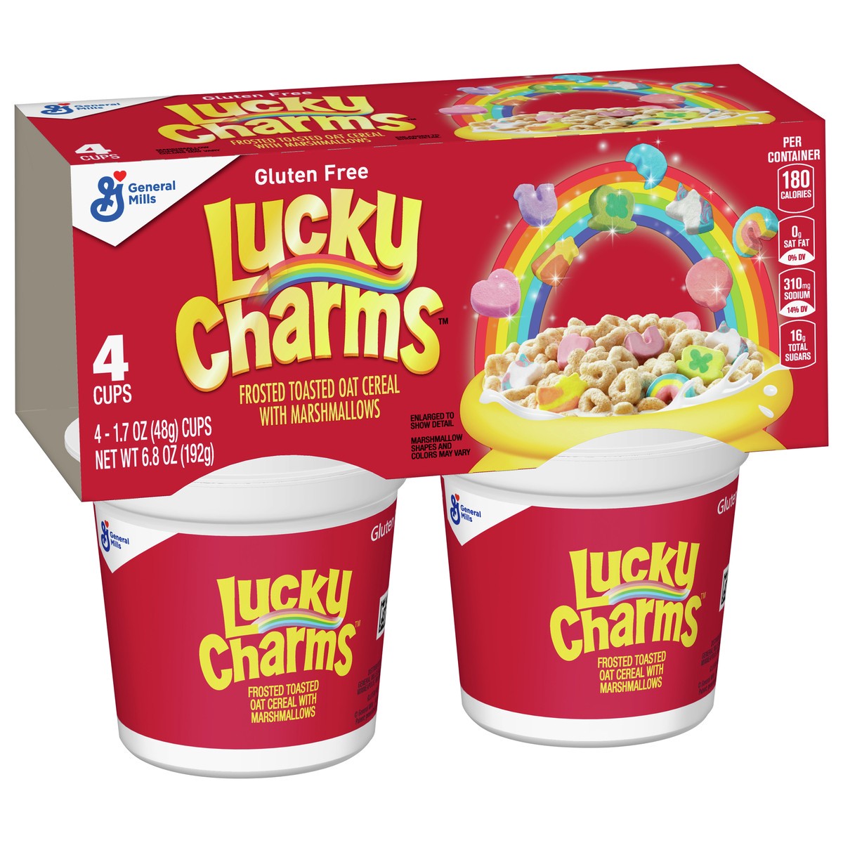 slide 7 of 9, Lucky Charms Gluten Free Cereal with Marshmallows, Kids Breakfast Cereal, Made with Whole Grain, 4 Cereal Cups, 6.8 oz, 4 ct