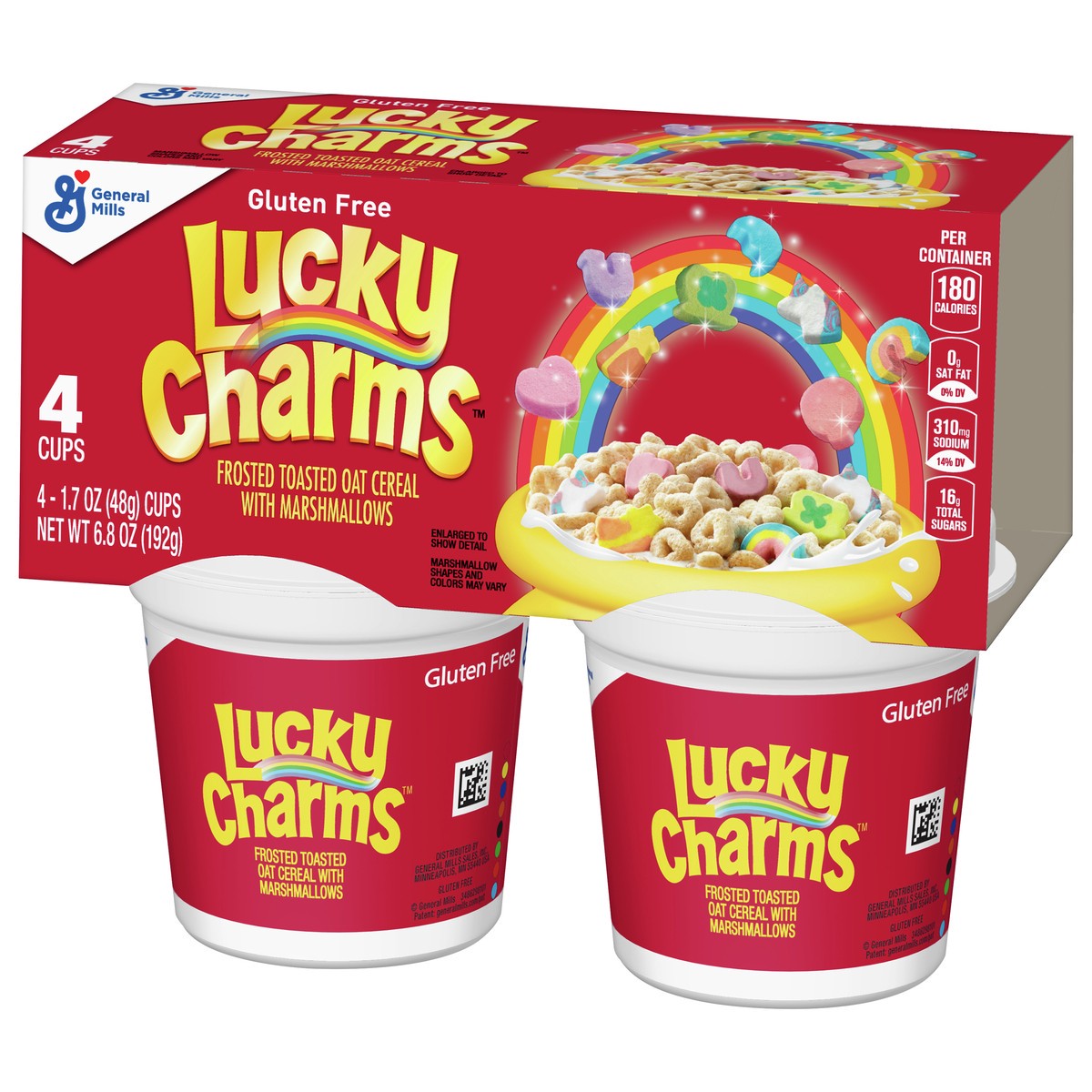 slide 5 of 9, Lucky Charms Gluten Free Cereal with Marshmallows, Kids Breakfast Cereal, Made with Whole Grain, 4 Cereal Cups, 6.8 oz, 4 ct