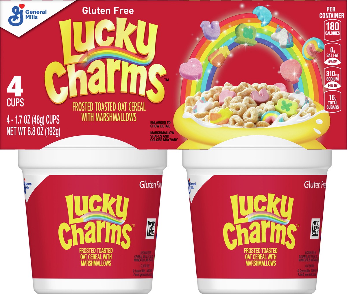 slide 4 of 9, Lucky Charms Gluten Free Cereal with Marshmallows, Kids Breakfast Cereal, Made with Whole Grain, 4 Cereal Cups, 6.8 oz, 4 ct