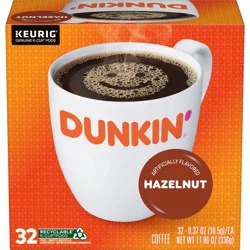Dunkin' Dunkin’ Hazelnut Artificially Flavored Coffee, Keurig K-Cup Pods, 32 Count Box