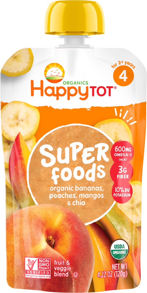 slide 4 of 6, Happy Tot Organics Superfoods Stage 4 Organic Bananas, Peaches & Mangos + Super Chia Pouch 4.22 oz UNIT, 4.22 oz