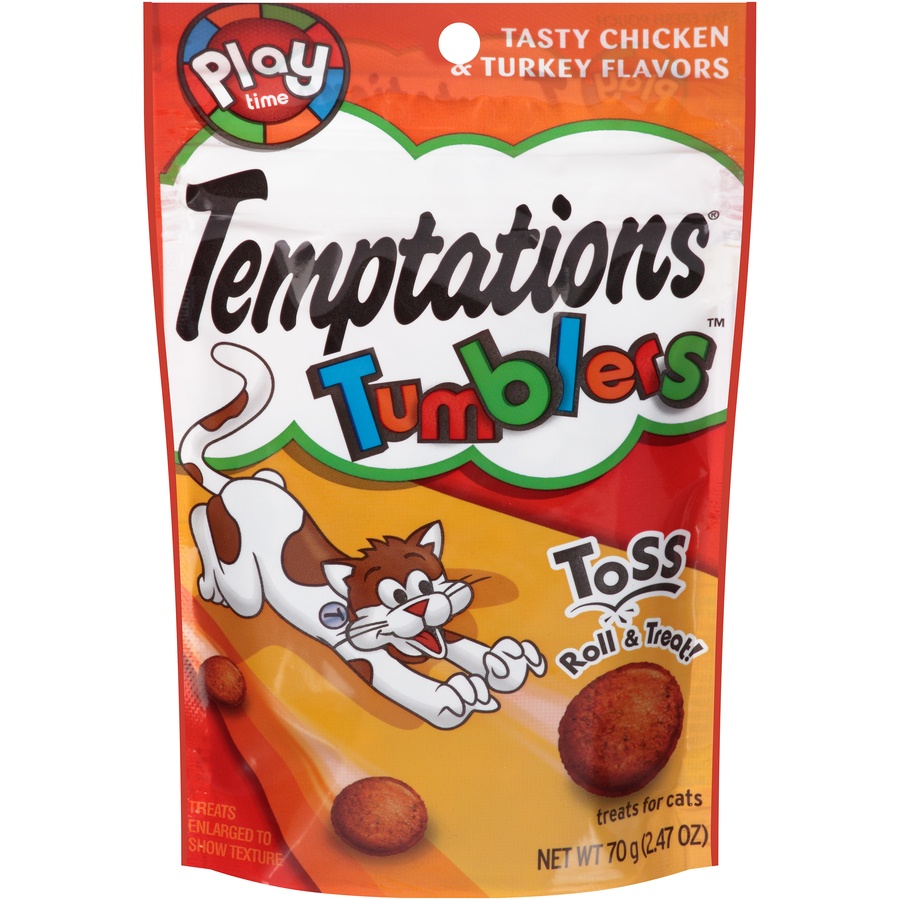 slide 1 of 1, Temptations Tumblers for Cats Toss Roll & Treat Chicken & Turkey, 2.47 oz