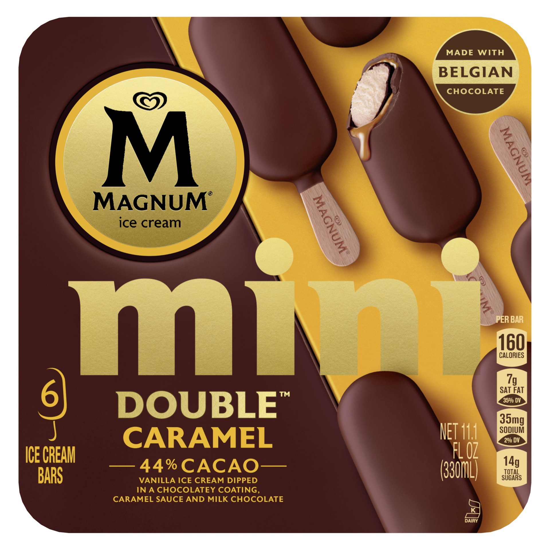 slide 1 of 3, Magnum Mini Ice Cream Bars Double Caramel, 11.1 oz, 6 Count, 6 ct: 11.1 oz